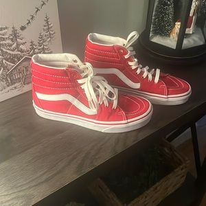 Vans Red High-Top Sk8-Hi Sneakers with White Side Stripe